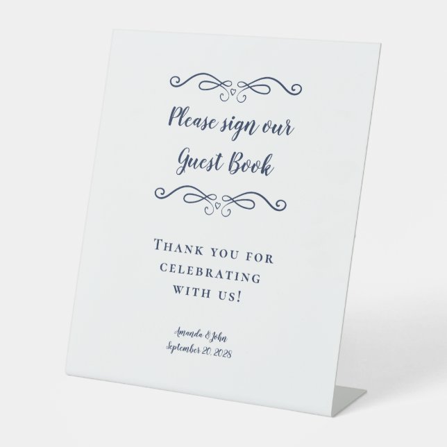 Signe De Table Elégant Mariage Livre d'invité Calligraphie Marine (Recto)