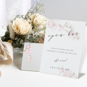 Signe De Table Élégant Mariage Open Bar en fleur de cerise