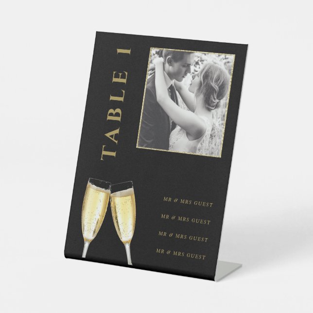 Signe De Table Élégant Mariage photo Champagne Numéro de table (Recto)