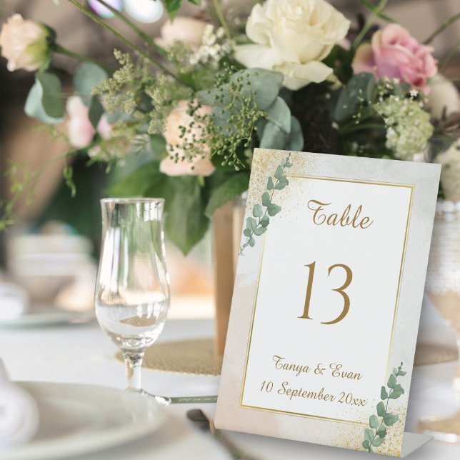 Signe De Table Élégant Mariage photo Vert & Or Numéro de table (Elegant Green & Gold Photo Wedding Table Number)