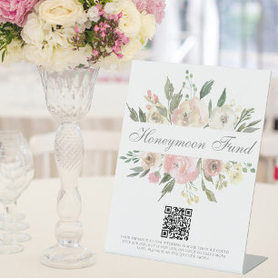 Signe De Table Elégant Mariage rose floral Fonds Lune de Miel Cod
