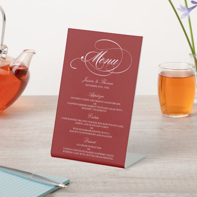 Signe De Table Élégant Mariage Rouge Et Blanc Modèles Menu (In SItu)