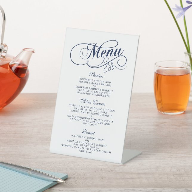 Signe De Table Elégant Marine Bleu Et Blanc Mariage Menu Modèles (In SItu)