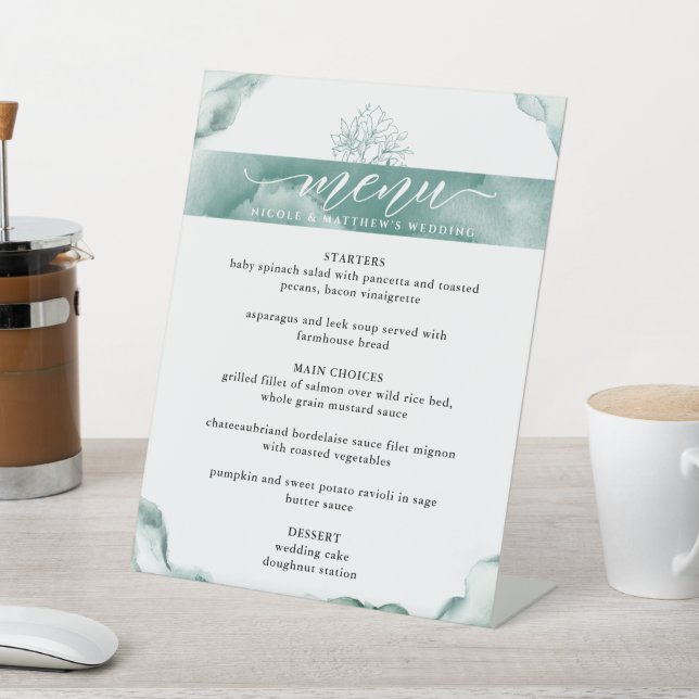 Signe De Table Elégant menu Aquarelle Argent Sage (In SItu)