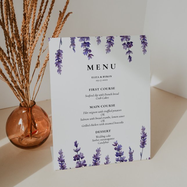 Signe De Table Élégant menu mariage de lavande fleurie (Créateur téléchargé)