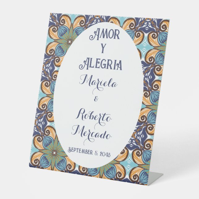 Signe De Table Elégant mexicain Floral Talavera Mariage fond (Recto)