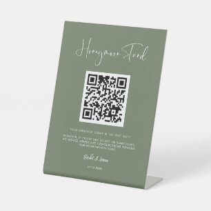 Signe De Table Elégant & moderne Dark sage Honeymoon fund QR code