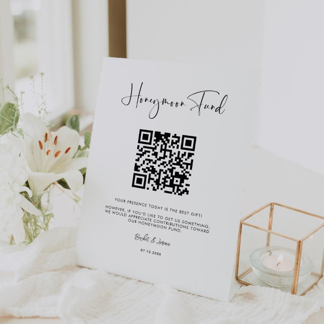 Signe De Table Elégant & moderne Honeymoon fund Code QR (Créateur téléchargé)