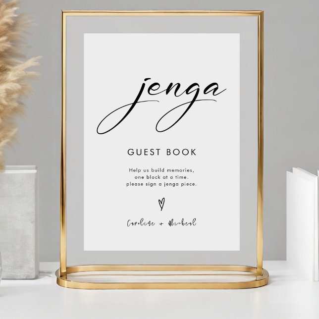 Signe De Table Élégant moderne Jenga Guest Book Mariage Sign (Créateur téléchargé)