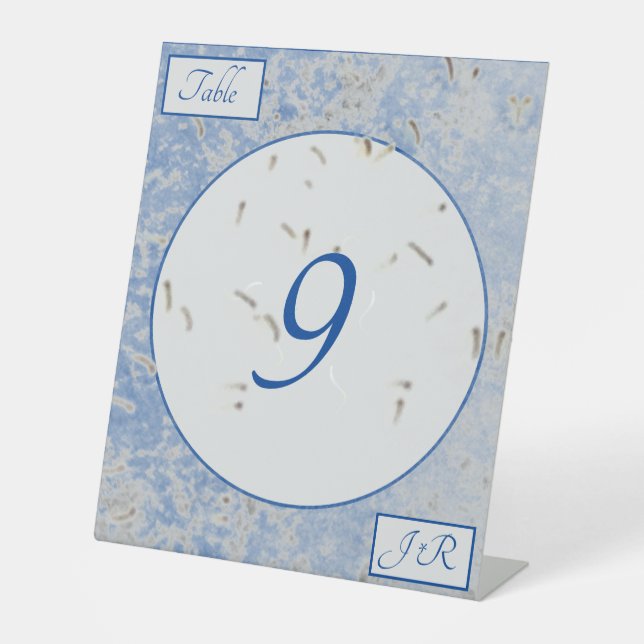 Signe De Table Élégant Monogramme bleu et gris (Recto)