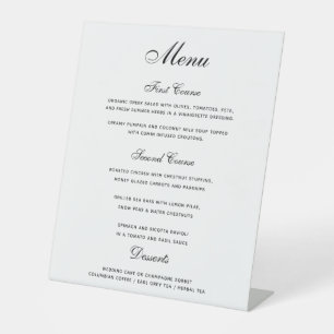 Signe De Table Elégant noir blanc 3 plats Menu Mariage