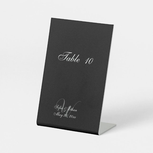 Signe De Table Élégant noir blanc Mariage Monogramme Numéros de t (Recto)