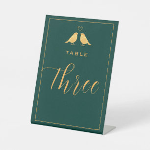 Signe De Table Élégant numéro trois de table vert émeraude et or