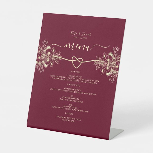 Signe De Table Elégant or et Mariage Bourgogne (Recto)