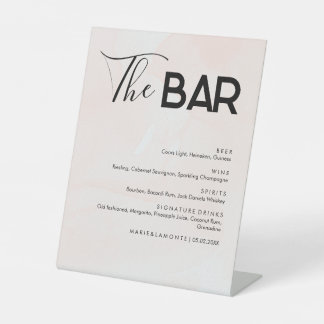 Signe De Table Elégant Pastel Mariage Boissons Menu Bar