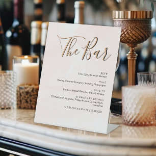 Signe De Table Elégant Pastel Mariage Boissons Menu Bar