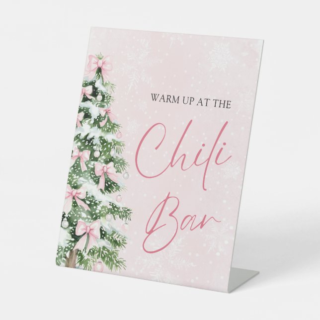 Signe De Table Élégant Pink Bows Christmas Tree Chili Bar (Recto)