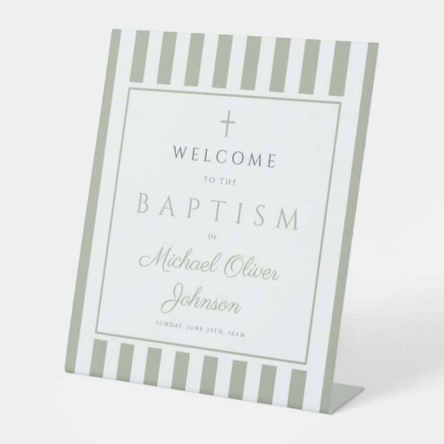 Signe De Table Elegant Religious Sage Green Baptism (Recto)
