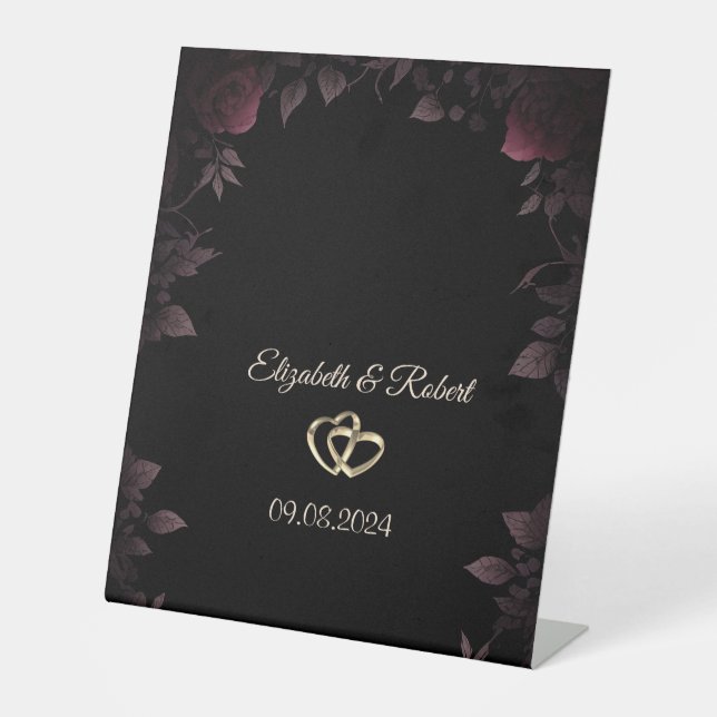 Signe De Table Élégant Rose de Bourgogne foncée Noir (Recto)