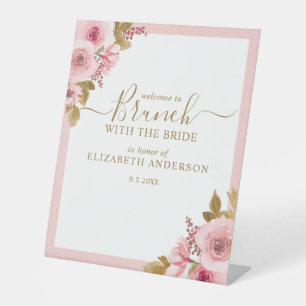 Signe De Table Elégant rose Fête des mariées Florale Bienvenue