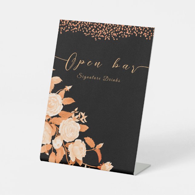 Signe De Table Elégant Rose Gold Black Mariage Open Bar (Recto)
