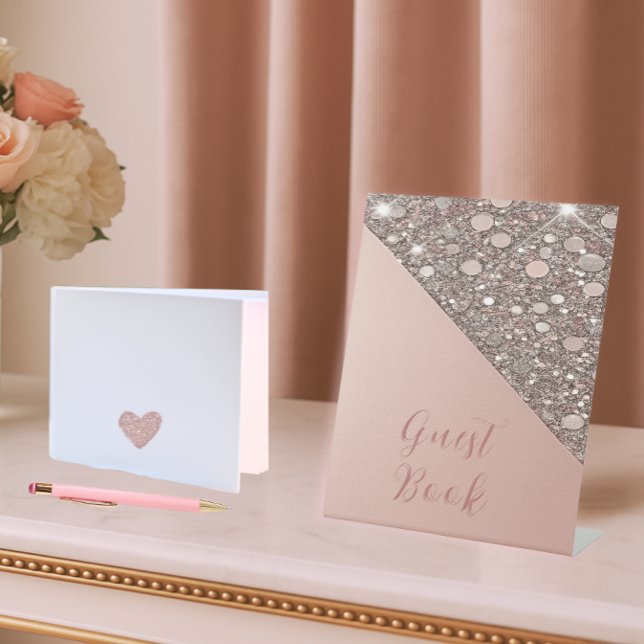 Signe De Table Elégant Rose Gold Fête des mariées Livre d'invité (Welcome guests with this glam rose gold sign—perfect beside your bridal guest book display.)