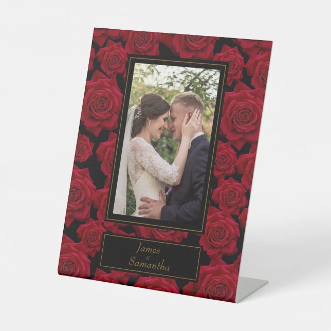 Signe De Table Elegant Rose rouge - Photo personnalisée (Recto)