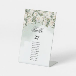 Signe De Table Elégant Roses Blanches Verdure et mariage Or