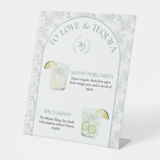 Signe De Table Elégant Sage Green Illustrated Cocktail Menu