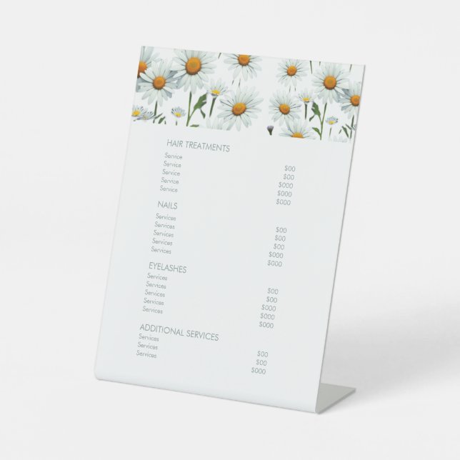 Signe De Table Elégant Salon Floral Tarifs Menu Service (Recto)