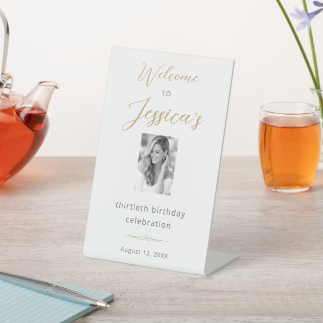 Signe De Table Elegant Script 30th Birthday Party Photo Welcome (In SItu)