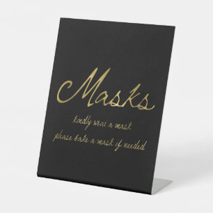 Signe De Table Élégant script Black Gold Mask Mariage