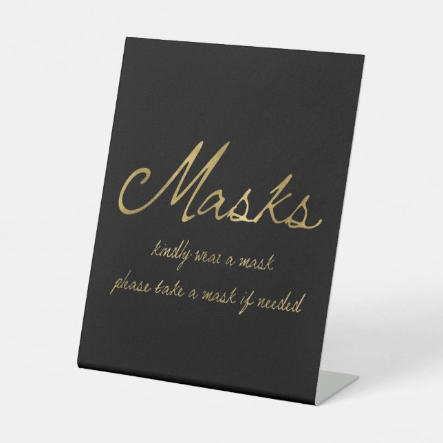 Signe De Table Élégant script Black Gold Mask Mariage (Recto)