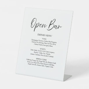 Signe De Table Élégant Script Calligraphie Open Bar White Mariage