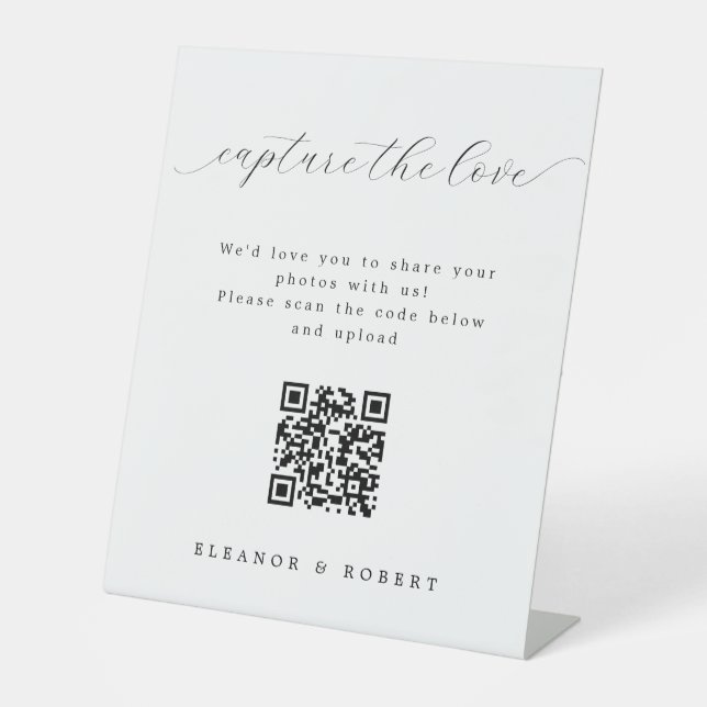 Signe De Table Élégant script Capturer le Mariage de code QR Love (Recto)