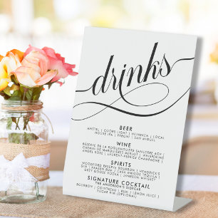 Signe De Table Élégant Script Mariage Boissons Bar Menu Poster