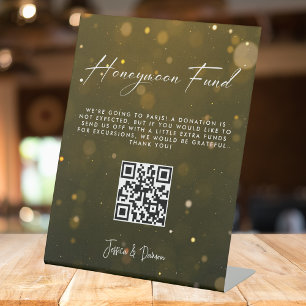 Signe De Table Elégant Script Mariage Honeymoon Fund QR Code
