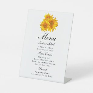 Signe De Table Elégant Sunflower Jaune Floral Menu Mariage