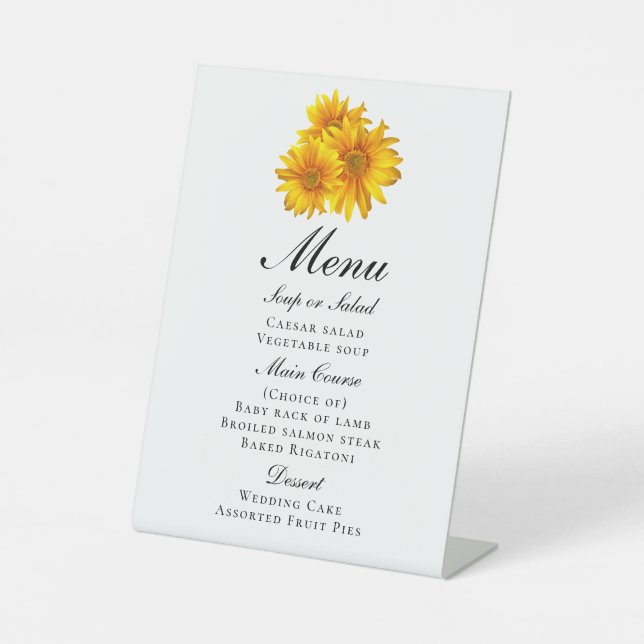 Signe De Table Elégant Sunflower Jaune Floral Menu Mariage (Recto)