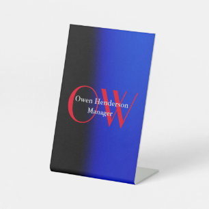 Signe De Table Élégant Unique Bleu Rouge Gras Texte Monogramme