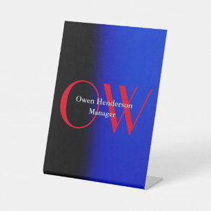 Signe De Table Élégant Unique Bleu Rouge Gras Texte Monogramme