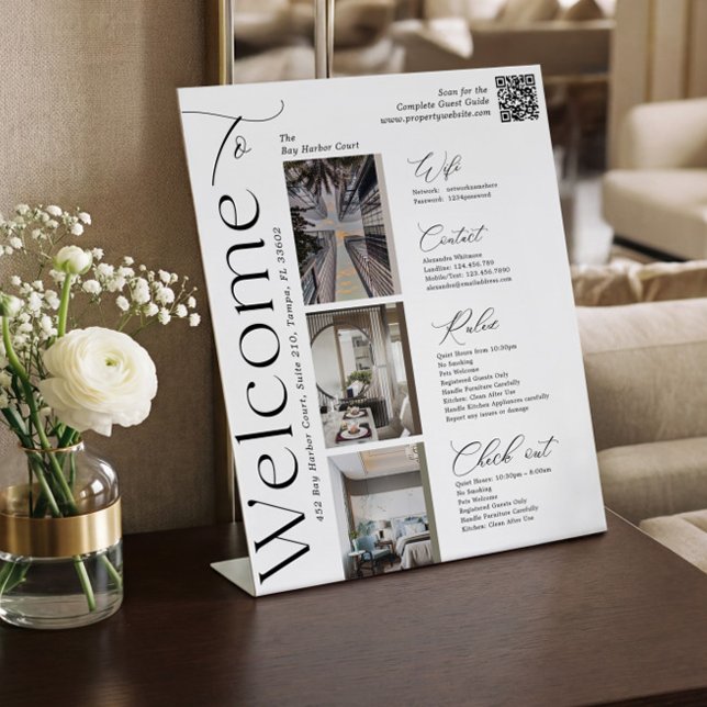 Signe De Table Elegant Vacation Rental Host Photo QR Welcome Sign (Elegant Vacation Rental Host Photo QR Welcome Sign)