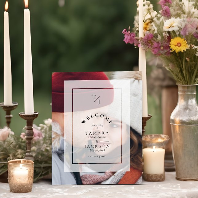 Signe De Table Elegant Vellum Transparency Wedding Initials Photo (Créateur téléchargé)