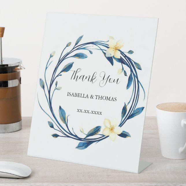 Signe De Table Elegant Victorian Navy Blue Lily Floral Botanical  (In SItu)