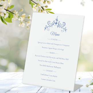 Signe De Table Elégant Vintage Romance Dusty Blue Mariage Menu