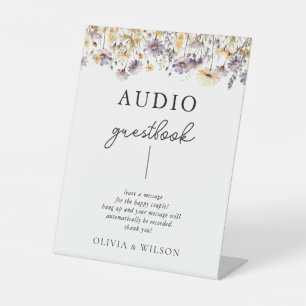 Signe De Table Élégant violet Mariage Floral Téléphone Livre d'or