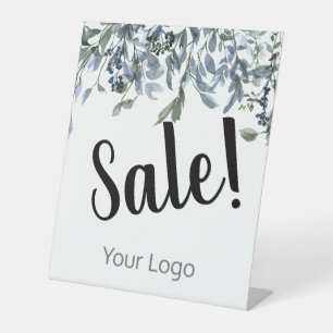 Signe De Table Élégant votre logo Blue Floral Vente d'affaires