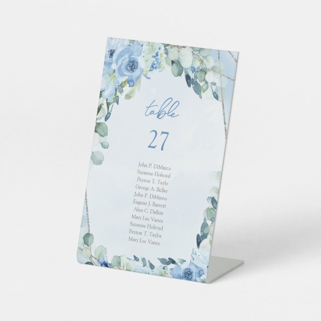 Signe De Table Elégante aquarelle bleu poussiéreux cadre floral a (Recto)