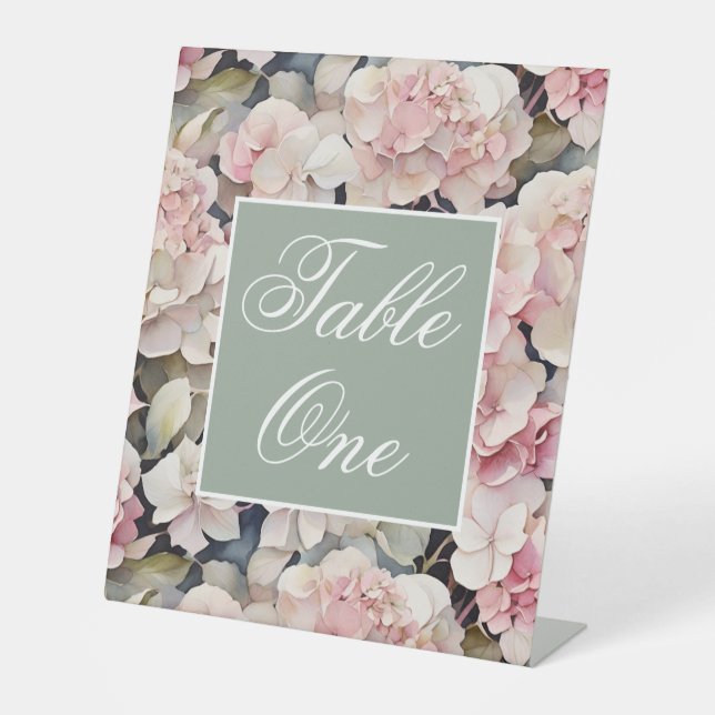 Signe De Table Elégante aquarelle rose hydrangées florales (Recto)