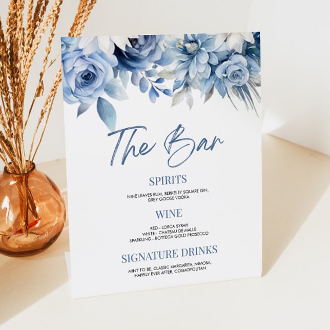Signe De Table Elégante barre Mariage Dusty Blue Floral (Créateur téléchargé)
